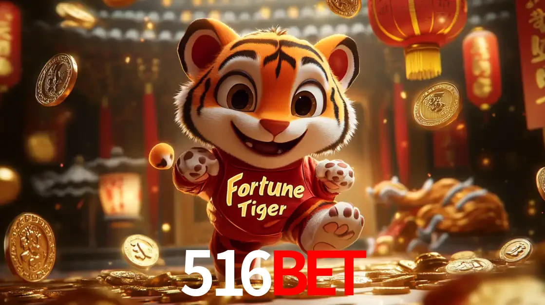 O alegre personagem do Fortune Tiger correndo sobre um caminho de moedas de ouro, simbolizando os grandes prêmios e a diversão do popular jogo de slot do 516BET.