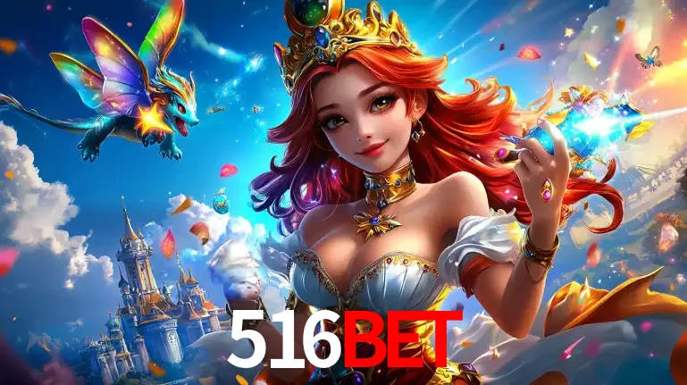 A princesa de um reino de fantasia mágico, com seu pequeno dragão, apresentando um mundo de prêmios encantados nos jogos de caça-níqueis do cassino 516BET.